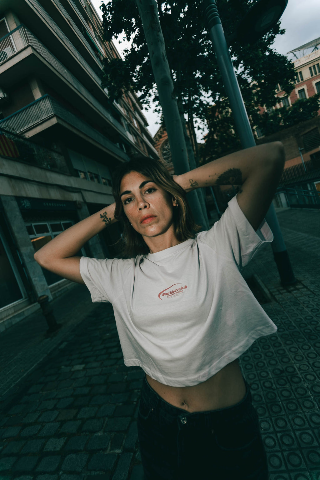 Oversized Cropped Tee " Bad Ideas Club "