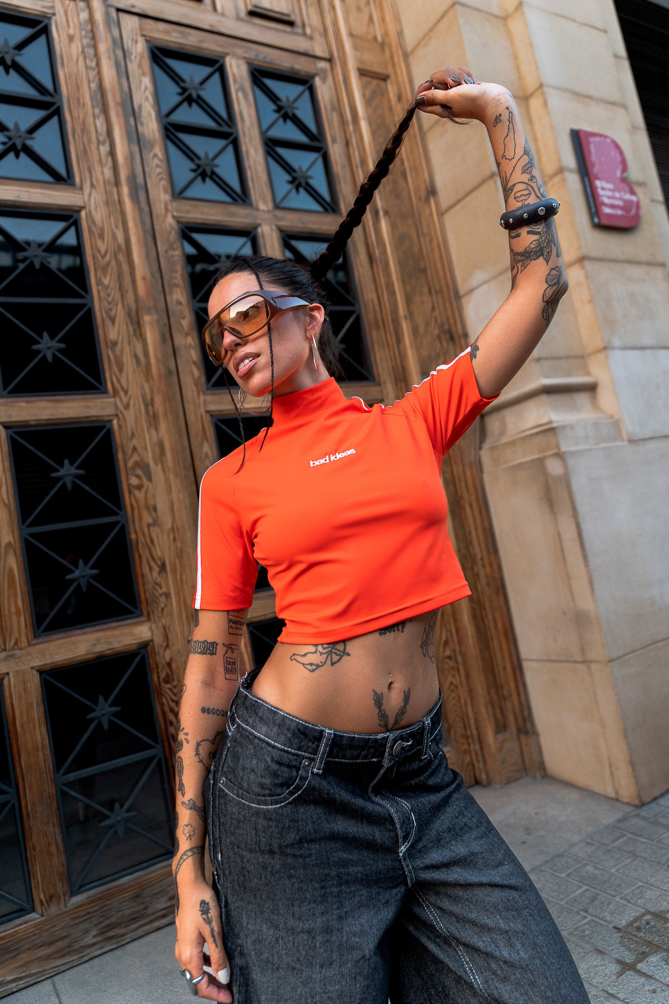HIGH NECK SHORT TEE |  VIBRANT ORANGE