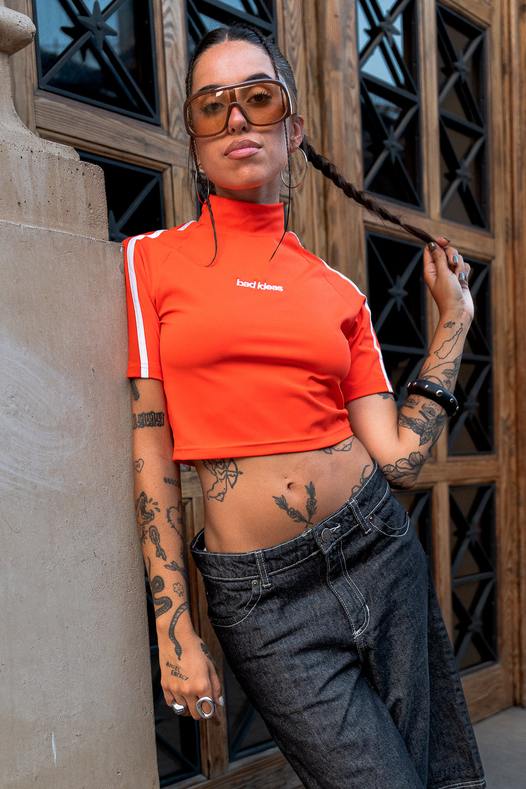 HIGH NECK SHORT TEE |  VIBRANT ORANGE