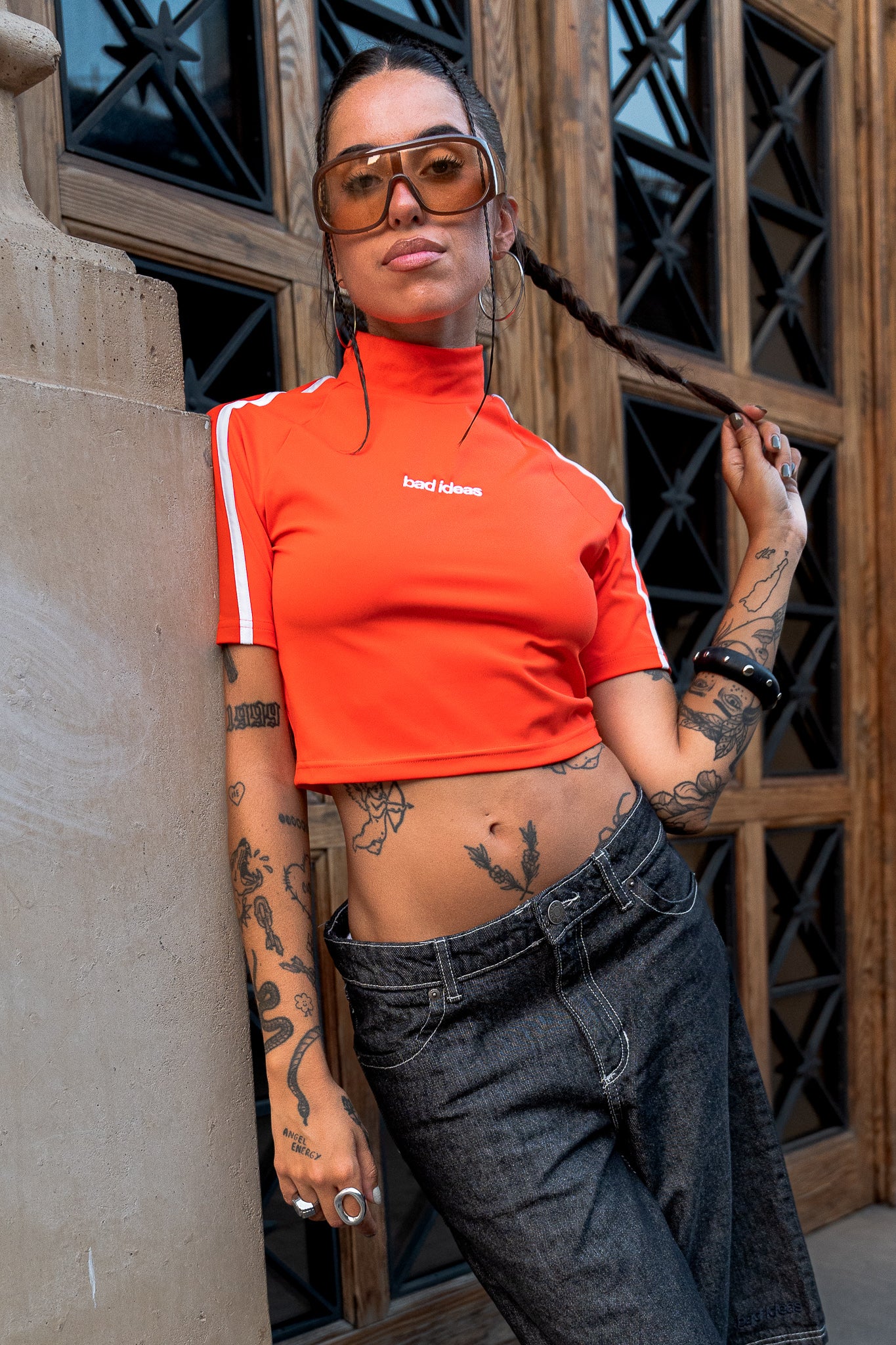 HIGH NECK SHORT TEE |  VIBRANT ORANGE