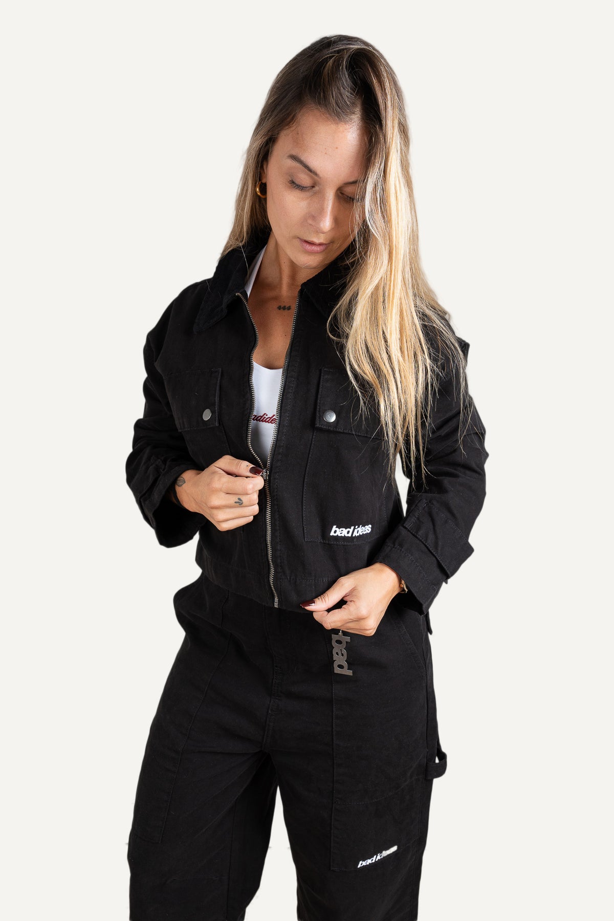 Girls Cropped Workwear Jacket Black