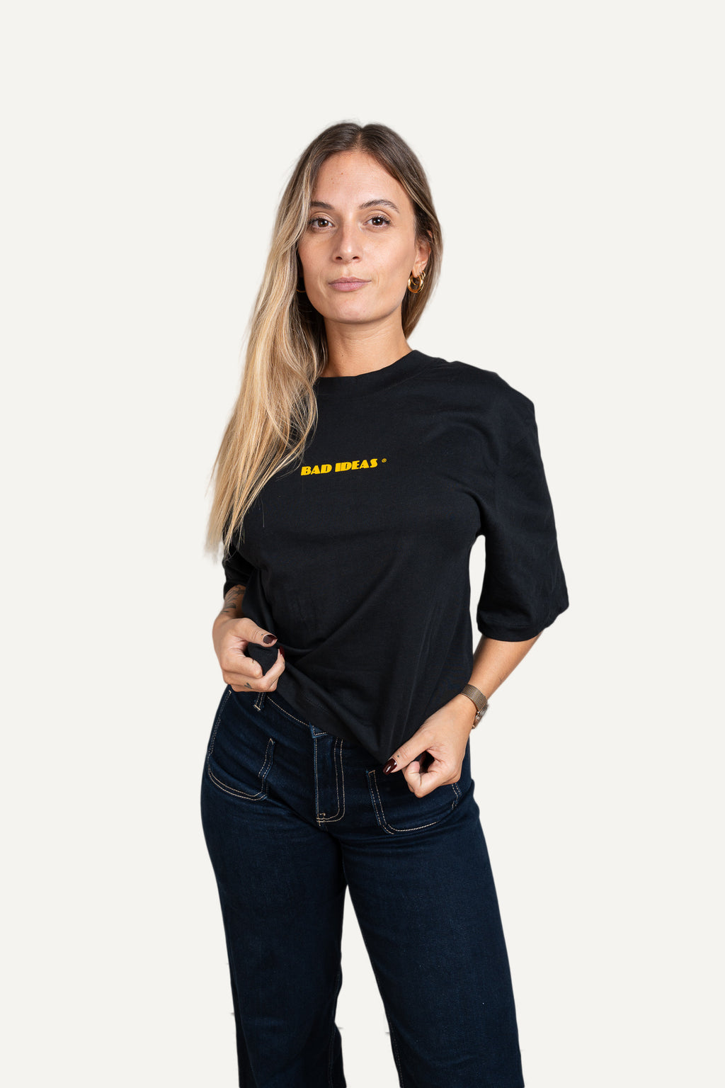 Girls Crop Tee Black & Yellow