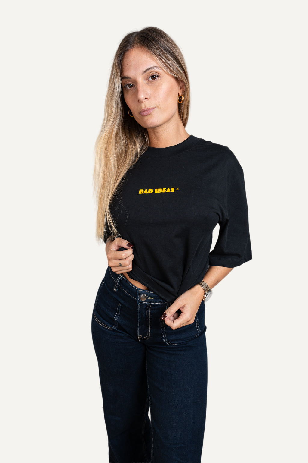 Girls Crop Tee Black & Yellow