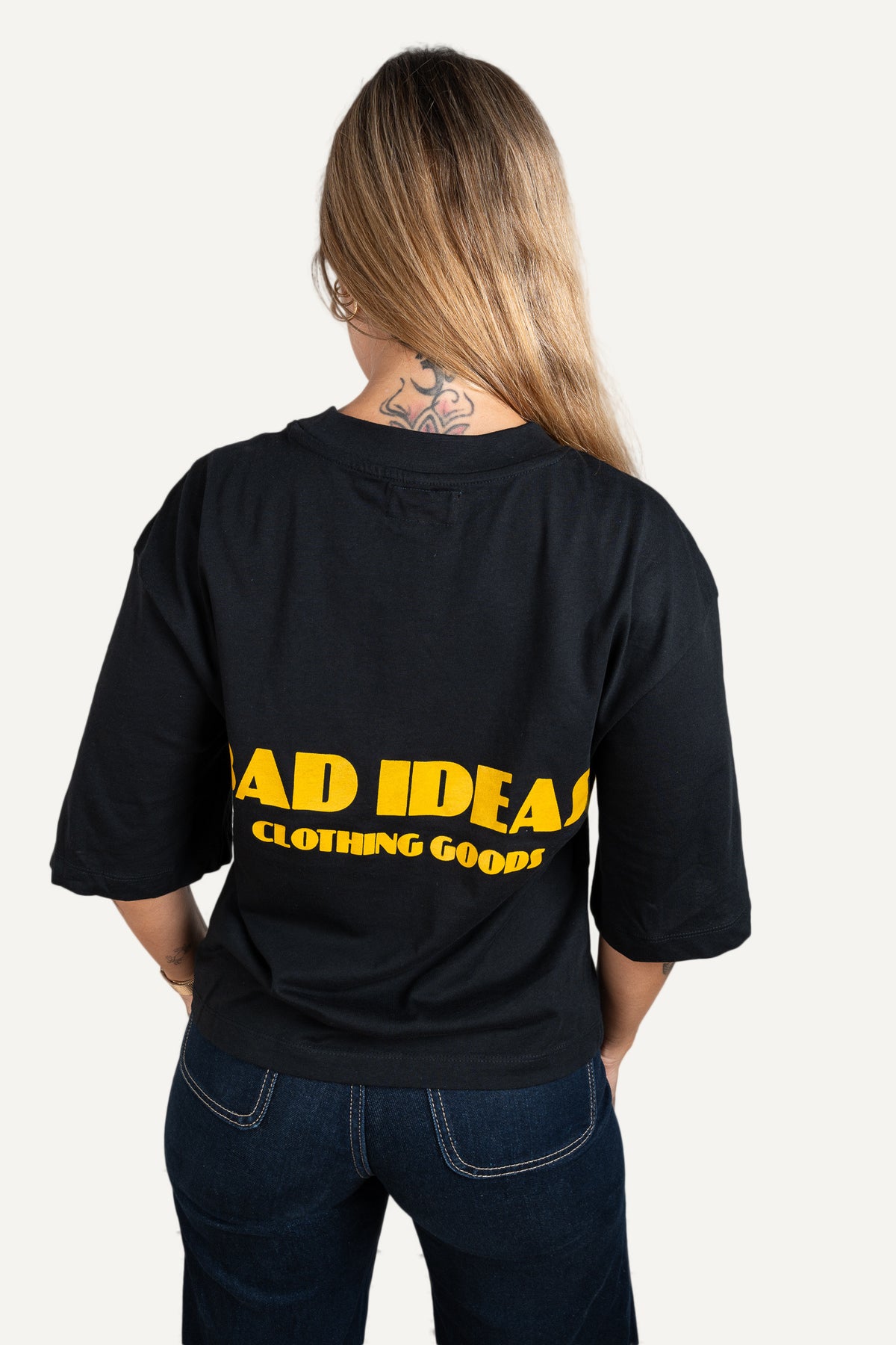 Girls Crop Tee Black & Yellow