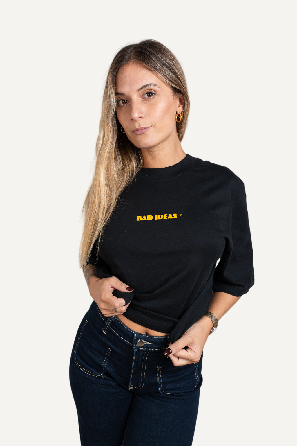 Girls Crop Tee Black & Yellow