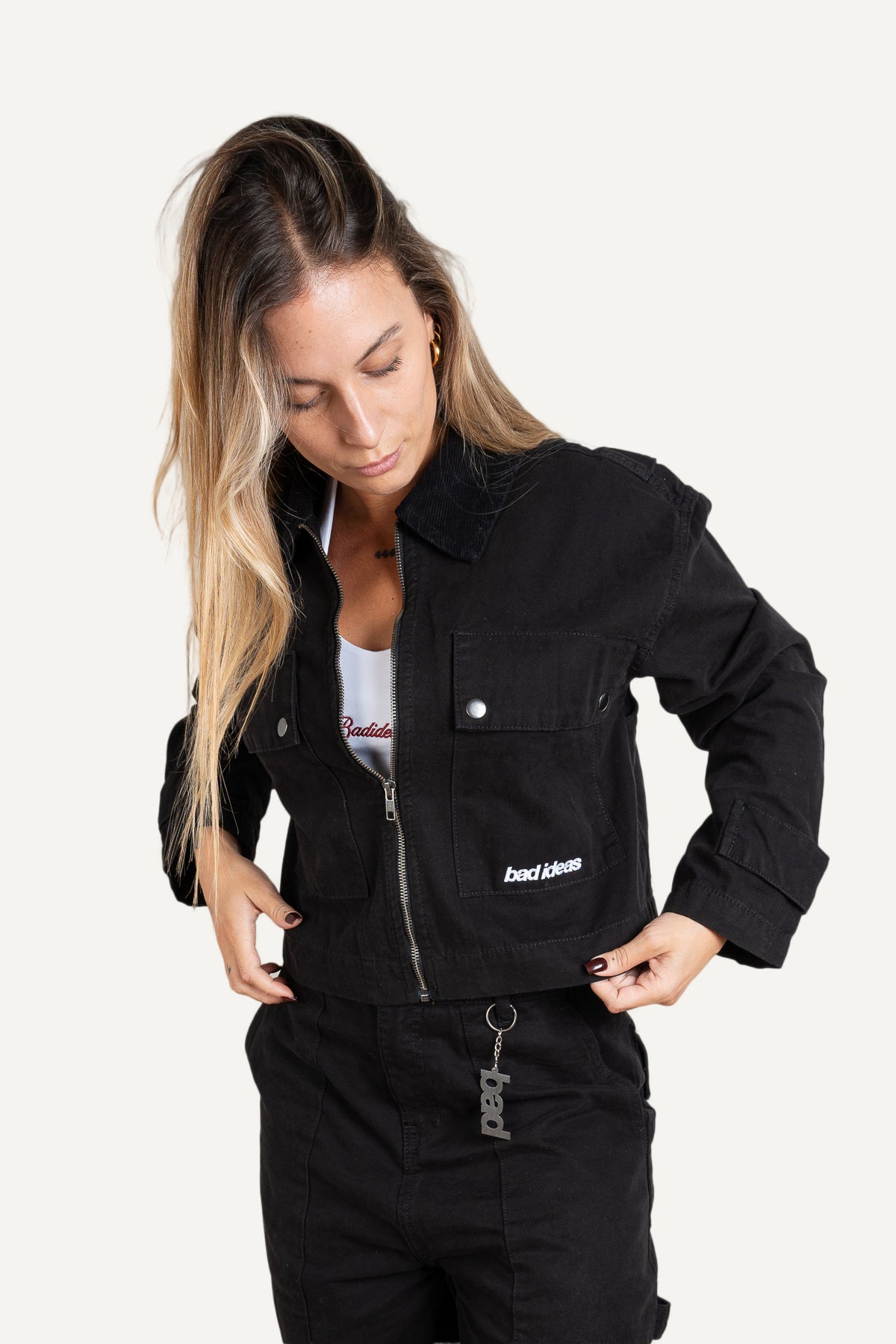 Girls Cropped Workwear Jacket Black