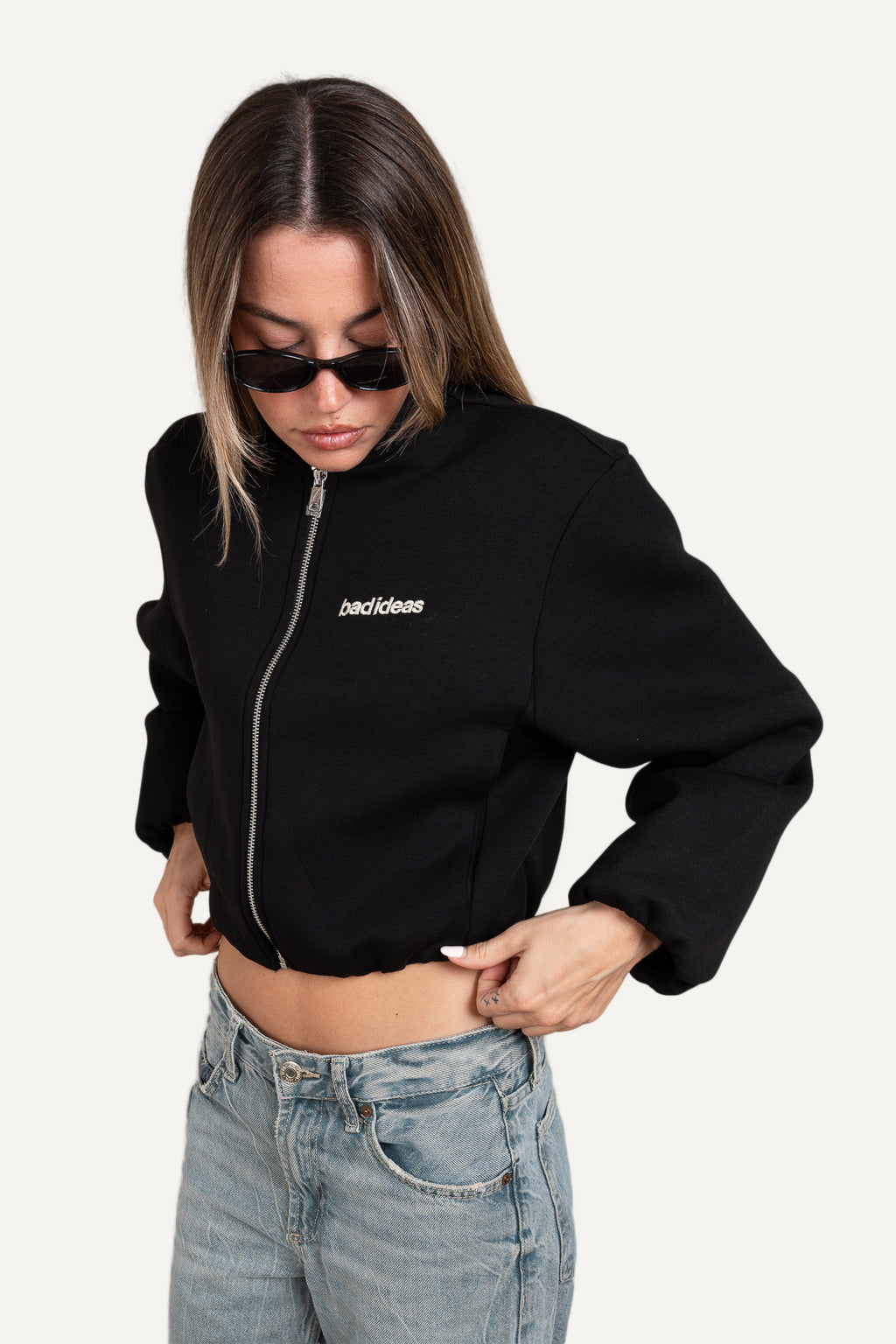 Girls Crop Zip Black