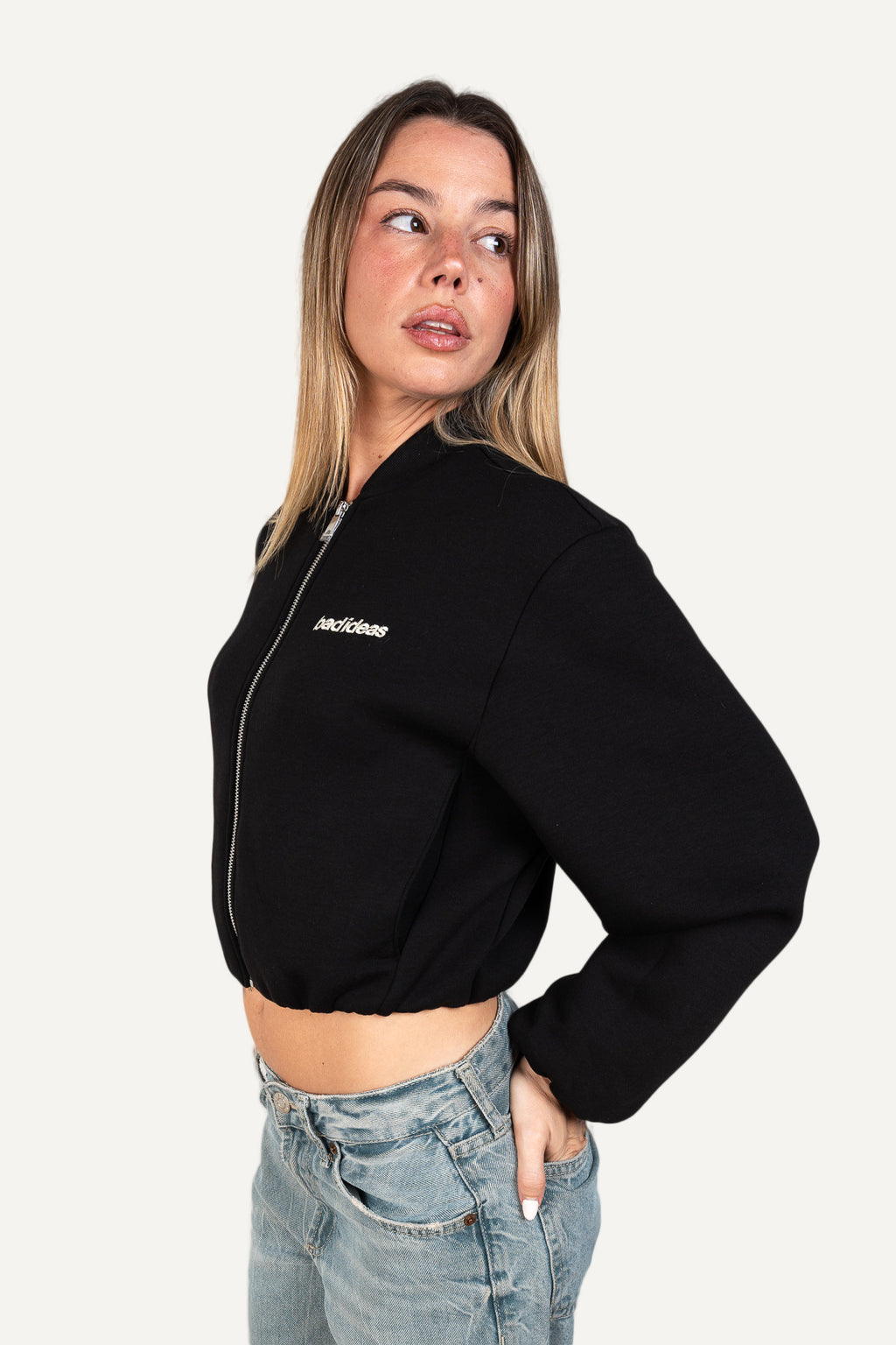 Girls Crop Zip Black