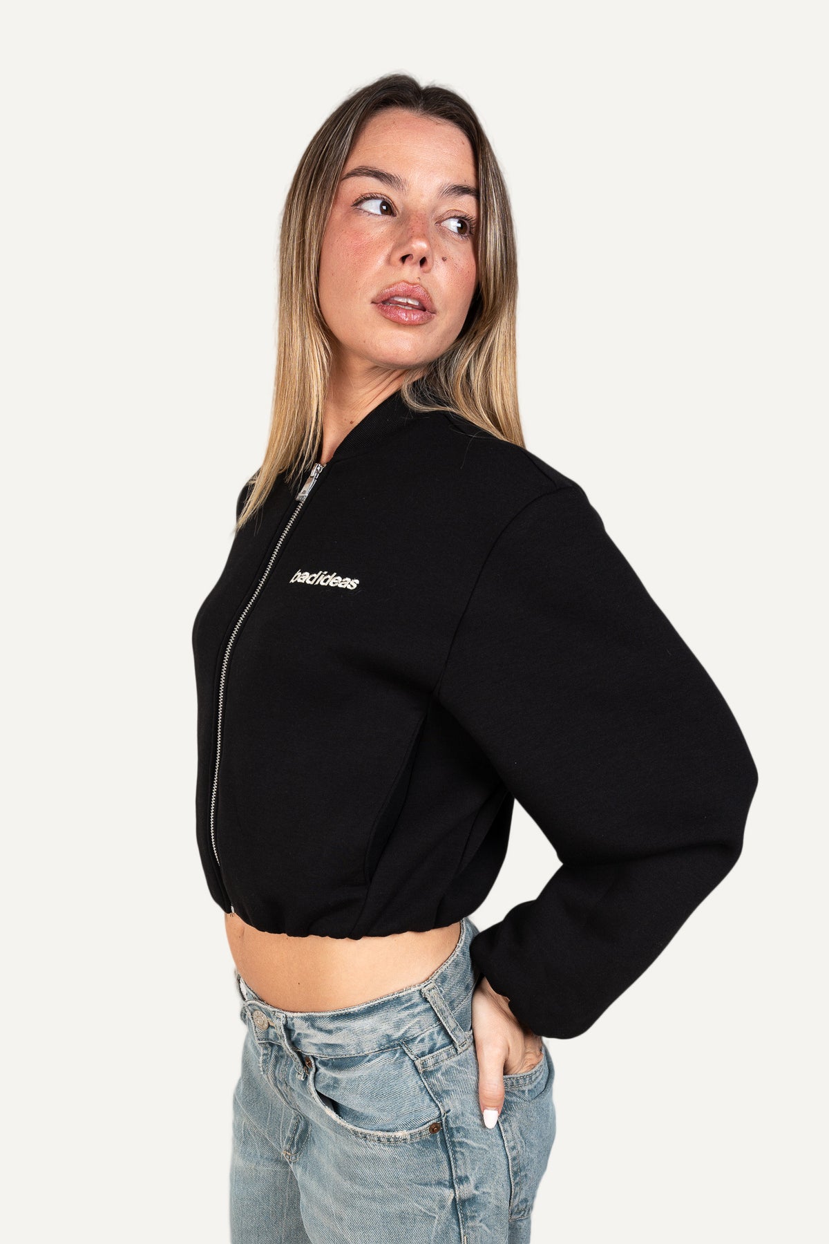 Girls Crop Zip Black