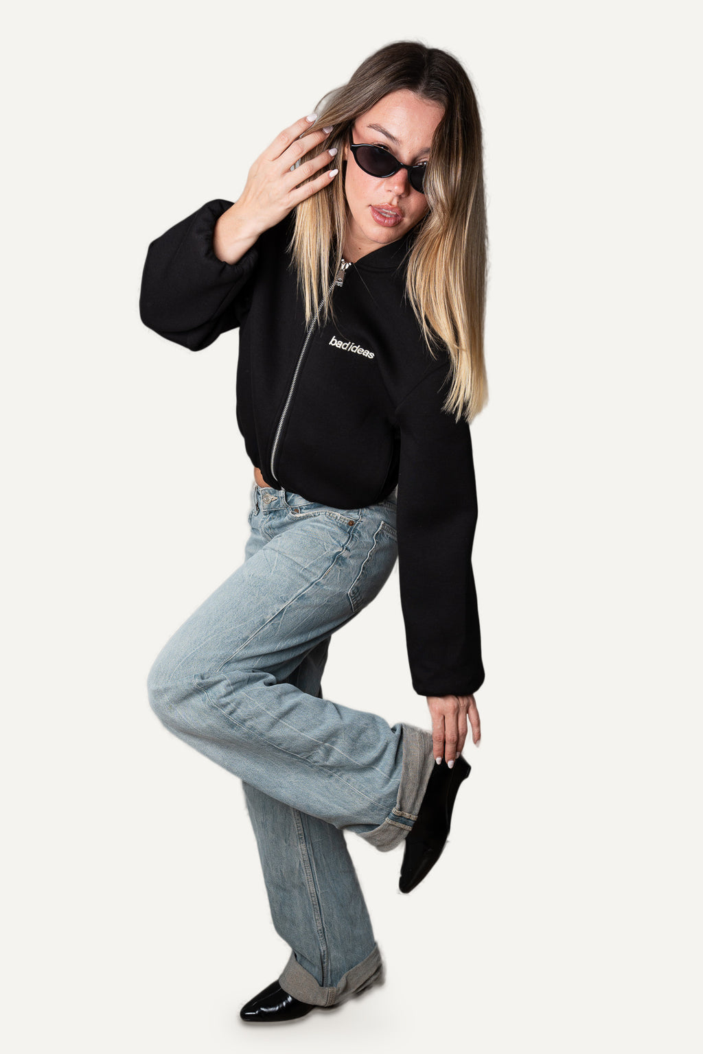 Girls Crop Zip Black