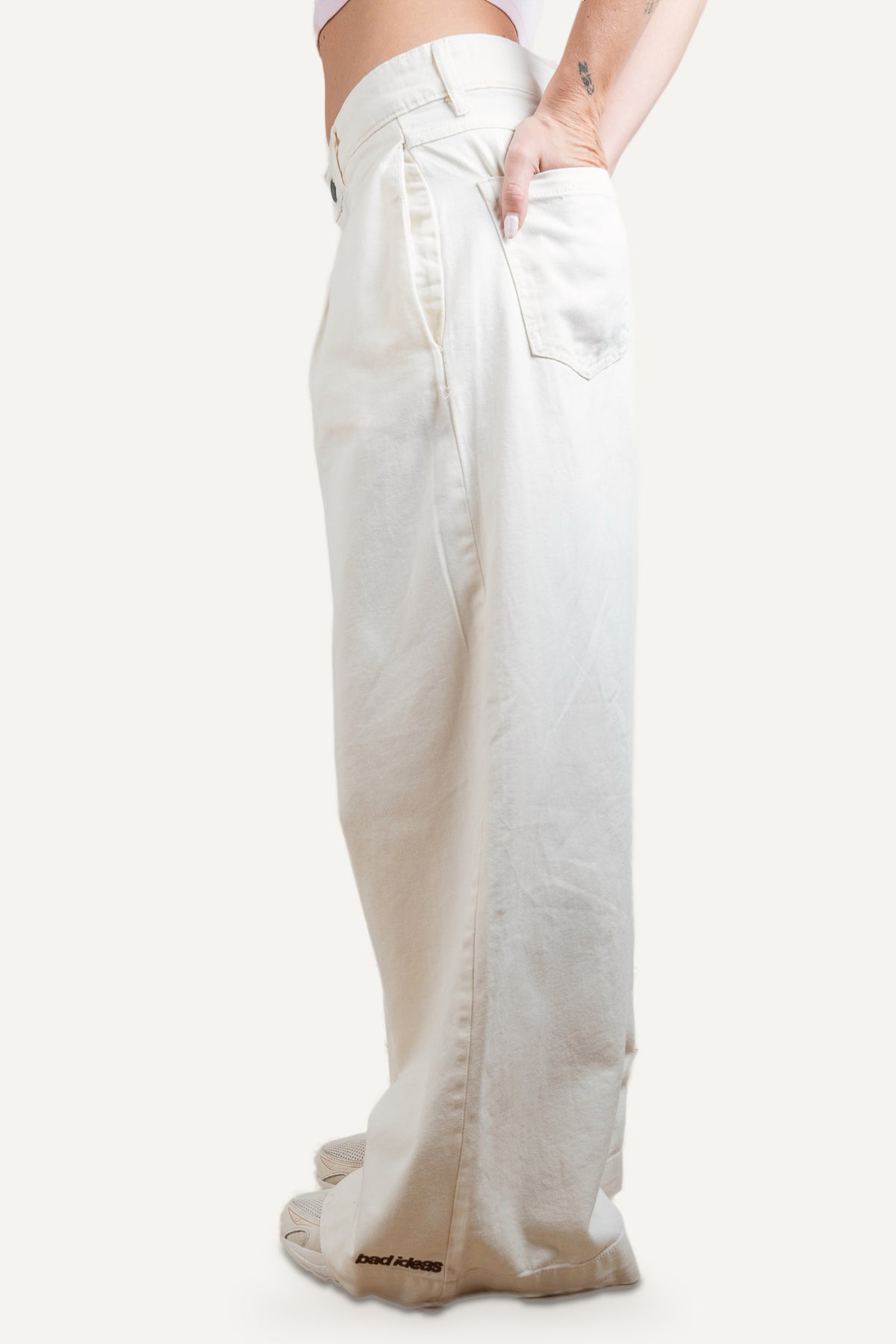Girls Wide Leg Denim Pants White Sand
