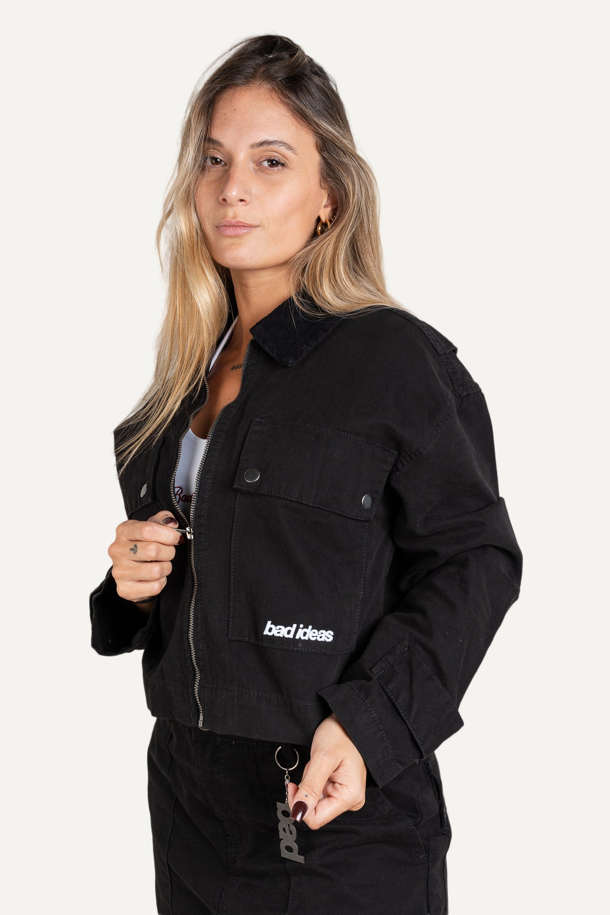 Girls Cropped Workwear Jacket Black