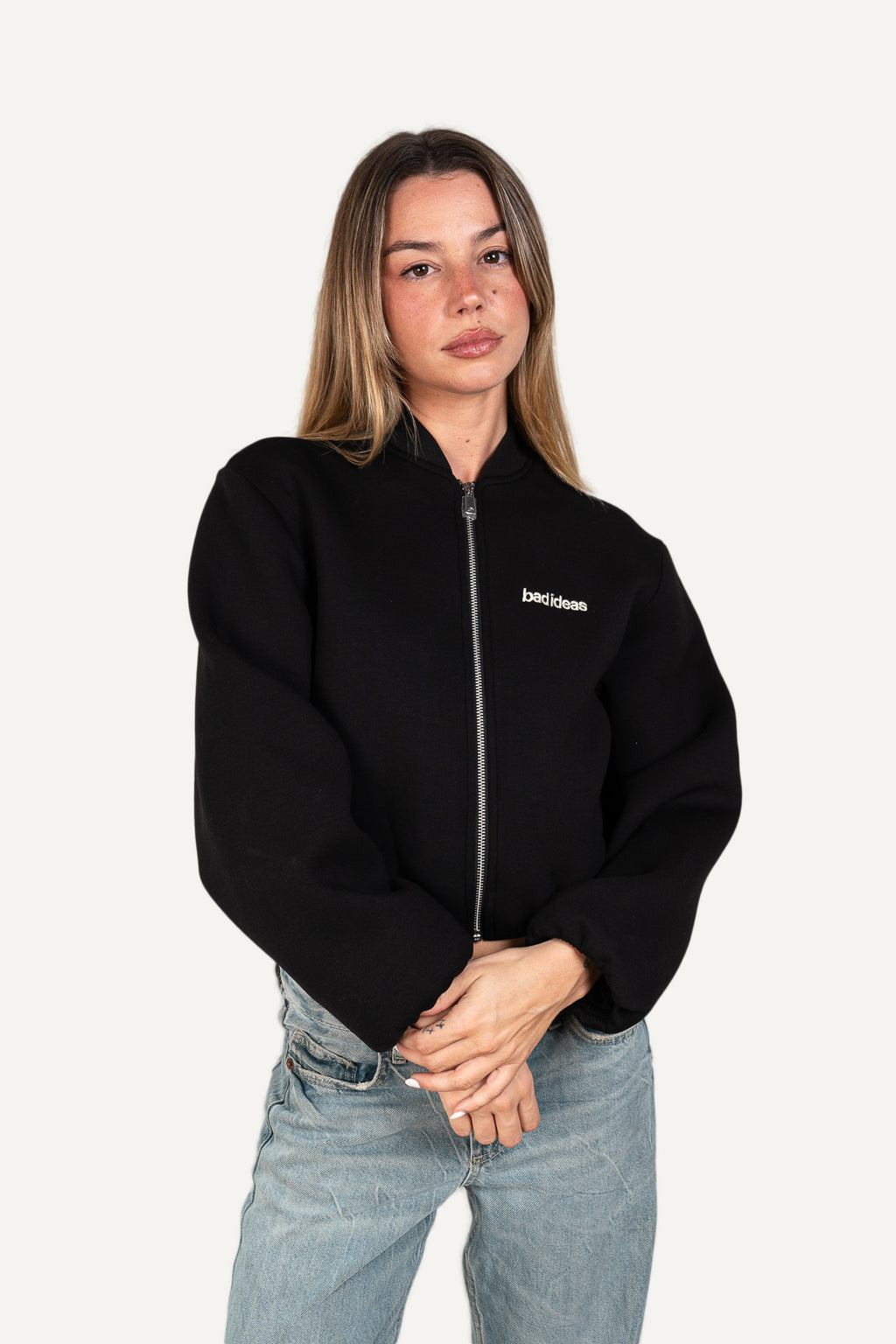 Girls Crop Zip Black