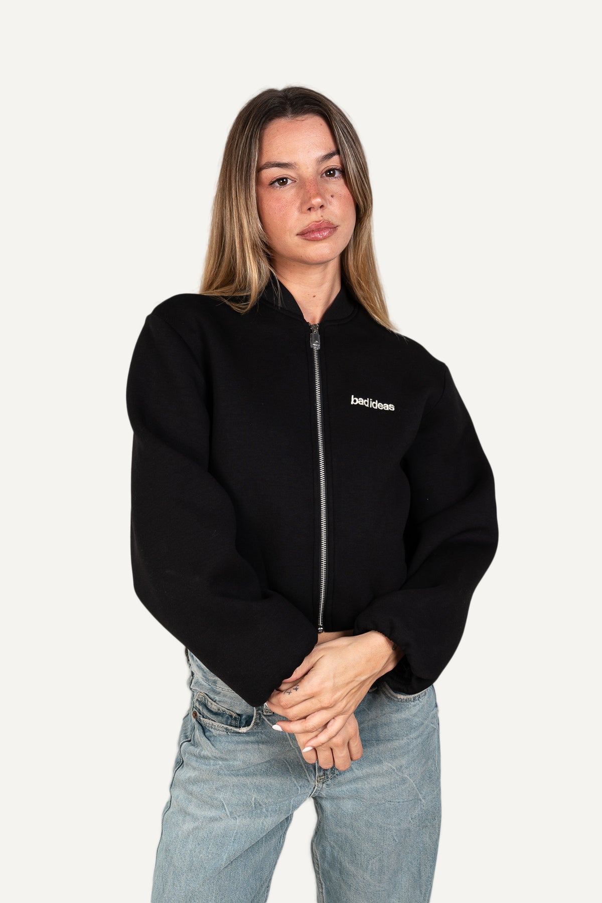 Girls Crop Zip Black