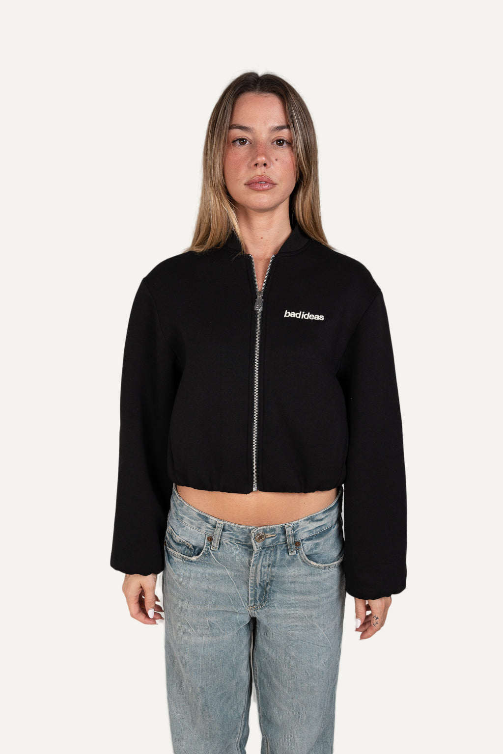 Girls Crop Zip Black