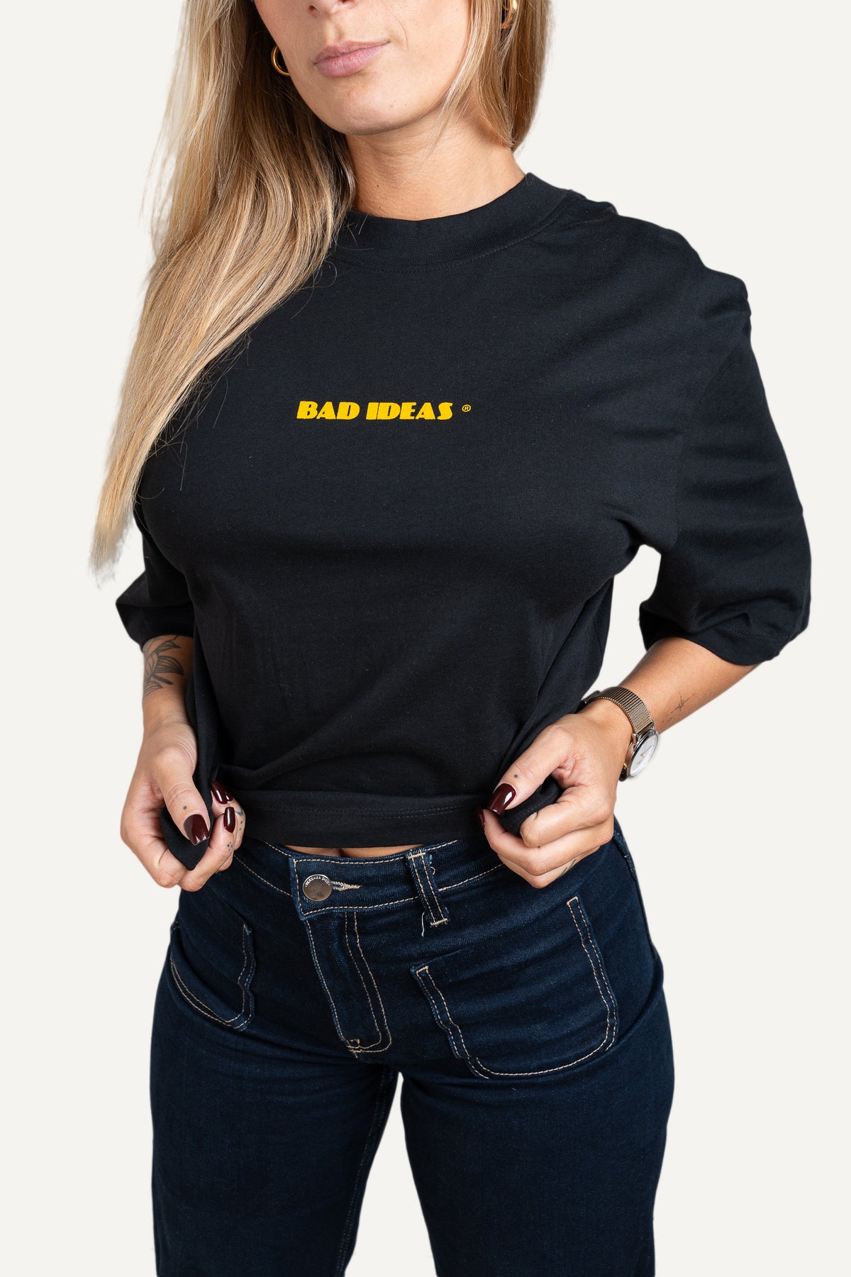 Girls Crop Tee Black & Yellow